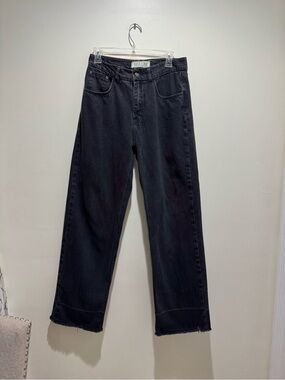 MAUM Alcance Washed Black High Rise Wide Leg Raw Hem Jeans 36